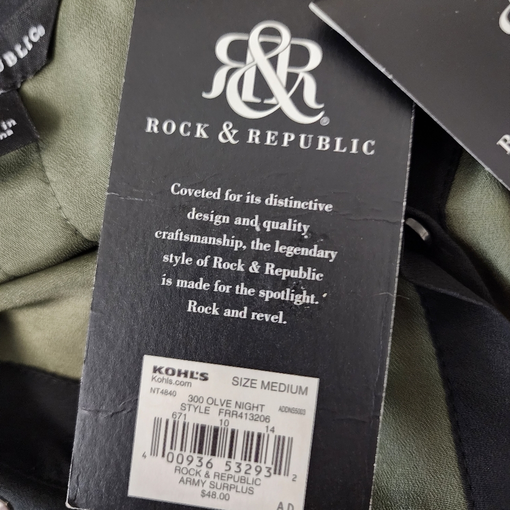 Rock & Republic Army Surplus Green Studded Blouse Size Medium - Picture 7 of 8
